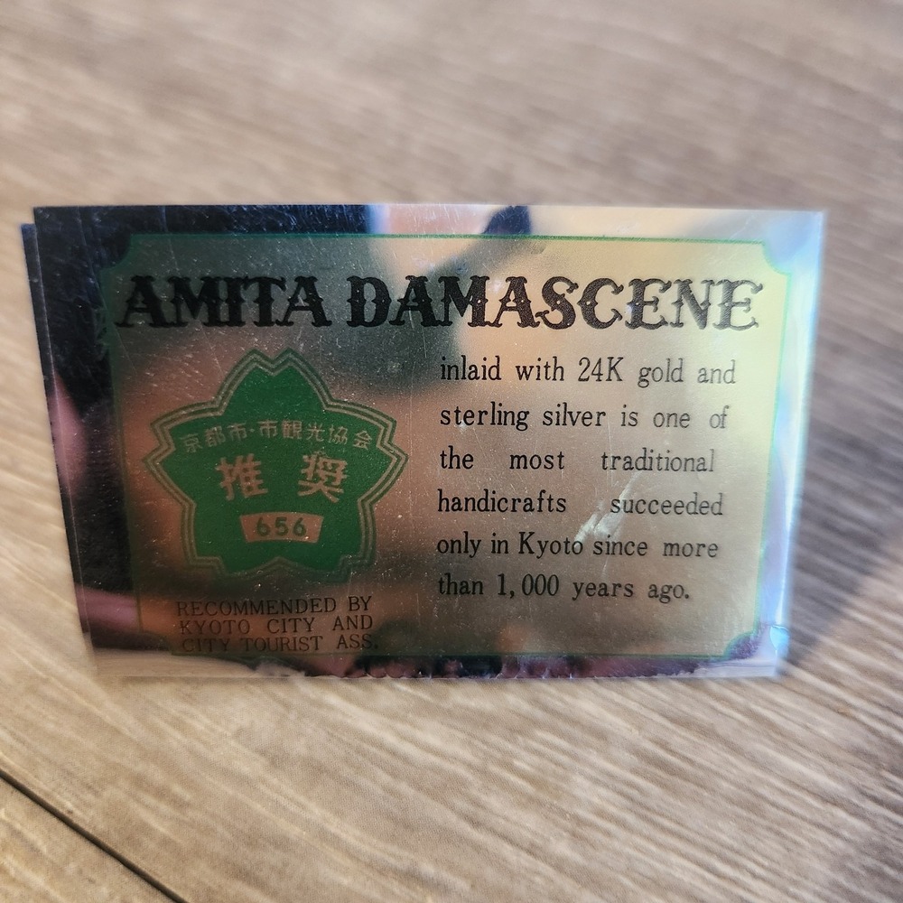Vintage Amita Japanese House Landscape Damascene Pendant & Chain Black With Box - Picture 8 of 10